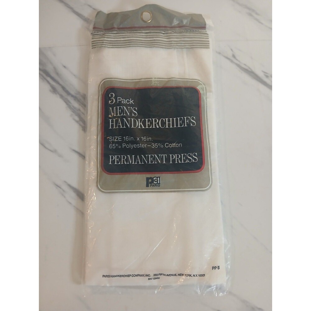 Vintage NOS Paris Mens Handkerchiefs Permanent Press 16” X 16”